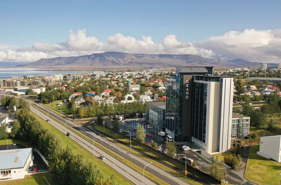 Exterior of Hotel Reykjavik Grand at summer time 