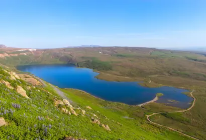 Birds-eye view of Lake Botnsvatn in Iceland